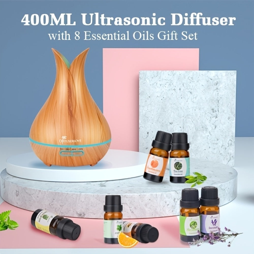 Large Capacity Aroma Diffuser 13.53oz – Includes 8 Essential Oils, Multi-Color LED Lights & 3 Timer Settings, Ultra-Quiet Essential Oil Diffuser for Home, Bedroom, Office & Living Room