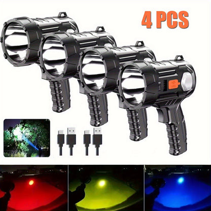 Solar Rechargeable Flashlight Super Bright LED Searchlight USB Charging ABS Spotlight for Camping Hiking Search Emergency Outdoor