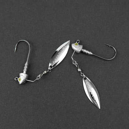Underspin Jig Heads 6-Pack with 100% Brass Blade – Never Rust Rotating Spinner Jig for Bass & Saltwater Fishing – 3/16oz, 1/4oz, 3/8oz, 1/2oz – Flash & Vibration Swimbait Head