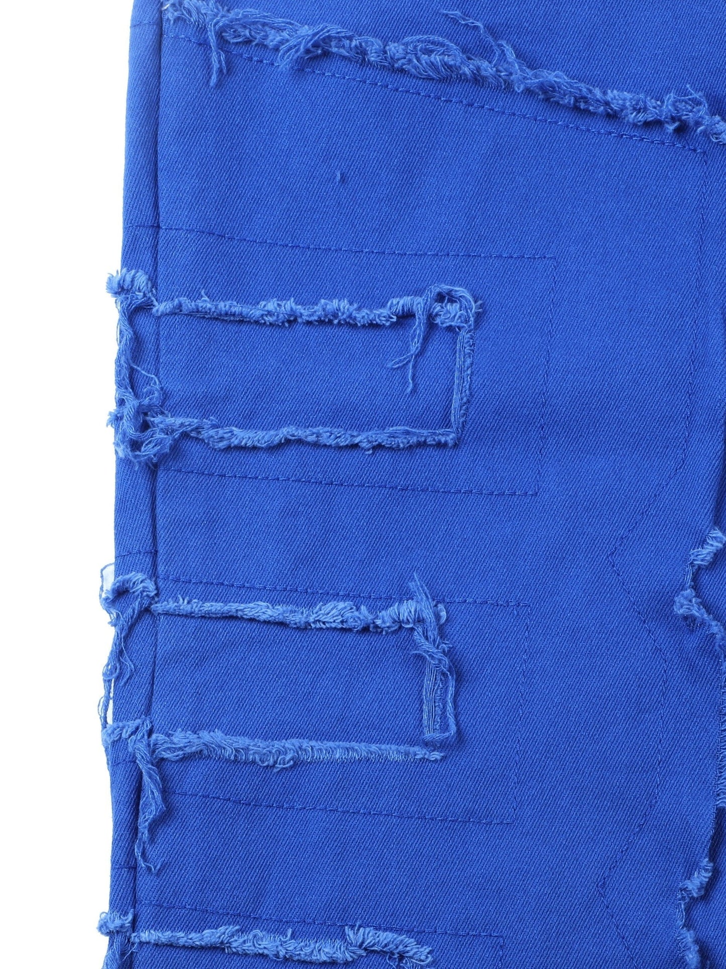 Men's Distressed Fringe-Hem Jeans - Washed Blue Stretch Denim Look