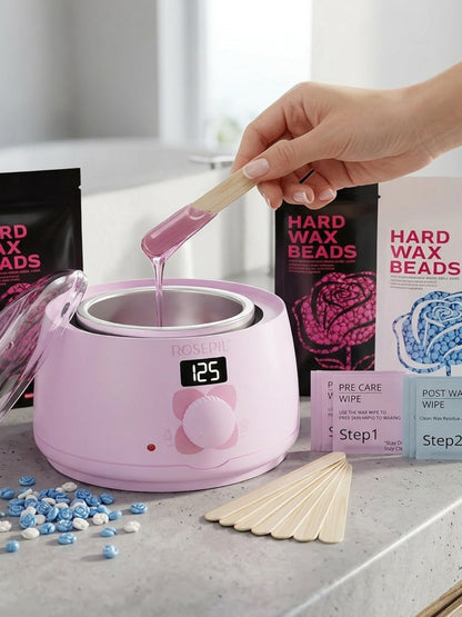 Wax Hair Removal Kit Digital Wax Pot with 6 Wax Bead Packets — Smart Temperature Control Salon-Grade Waxing Set for Body Bikini Face Legs Underarms, At-Home Waxing for Women & Men, Purple & White