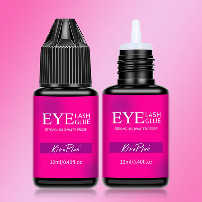 2-Pack Strong Hold Lash Extension Glue — Ultra Fast Dry 0.5–1s, 6–7 Week Retention, Black Eyelash Adhesive for Beginners & DIY Cluster Home Use, 12ml Each