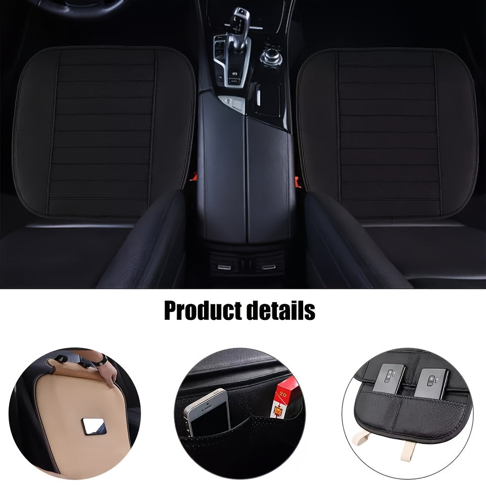 2pcs Premium Car PU Leather Car Seat Cover Pads, Car Half-wrapped Seat Protectors with Non-slip Bottom, Breathable Sponge Filled Car Seat Front Row Protectors, Suitable for Most Vehicles