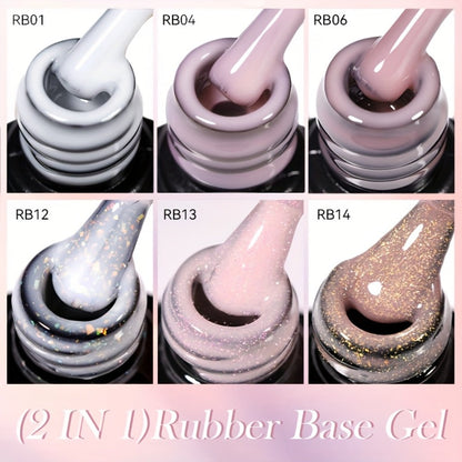 Rubber Base Gel Polish Set 6pcs Nude Pink 2-in-1 Builder Base Coat – Self-Leveling Soak Off UV LED Semi-Permanent Long-Lasting Gel Manicure Kit 0.24oz Each for DIY & Salon Nail Art Women