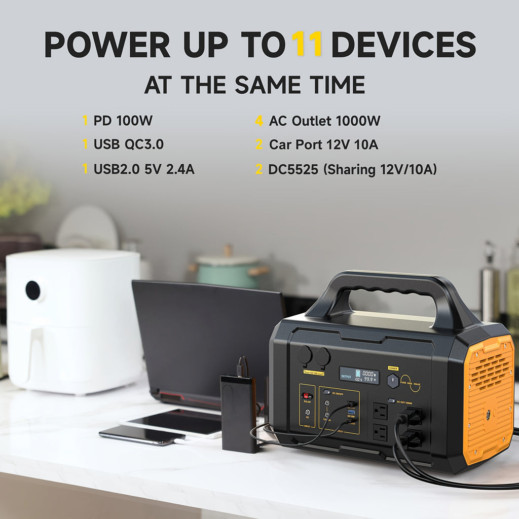 300W/1000W Portable Power Station, 299Wh/1024Wh Solar Generator with AC Qutlet/2 DC Ports/3 USB Ports Backup Battery/Power Supply for Qutdoor Trip RV Camping Emergency Survival Gear Travel Hunting Fishing Emergency (Excluding Solar Panels)