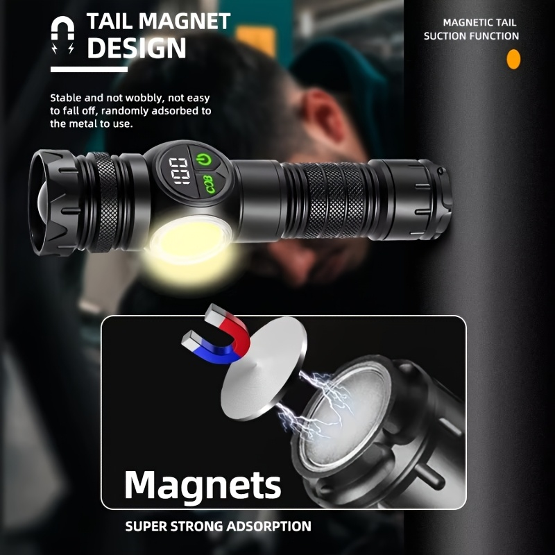 High Lumen Tactical Flashlight 2-Pack – COB Side Light, USB Fast Charging, Zoomable, Multiple Modes for Camping, Cycling, Fishing, Emergency & Outdoor Exploration