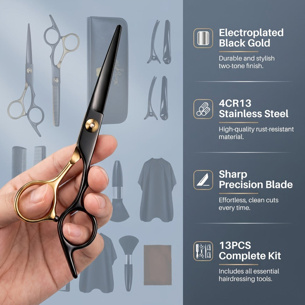 Hair Cutting Scissors Kit 13 Piece - Professional Barber Shears Set with Thinning Shears, Blending Scissors & Accessories, Complete Salon Home Haircut Kit for Men & Women All Hair Types