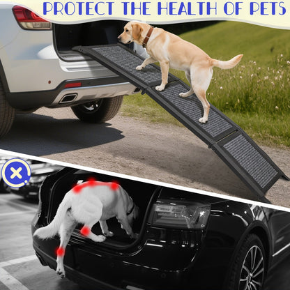 Folding Pet Ramp for Dogs & Cats – Adjustable Portable Non-Slip Fabric Ramp with Ergonomic Handle for Car, Bed & Sofa Access | Indoor & Outdoor Use, 60in & 67in
