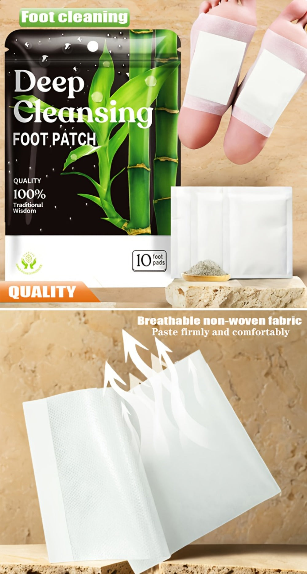 Detox Foot Patches with Bamboo Vinegar Ginger & Lavender — Natural Plant Formula Deep Cleansing Overnight Foot Pads, Moisturizing Soothing Foot Care for Tired Aching Feet, Home Spa Wellness Gift