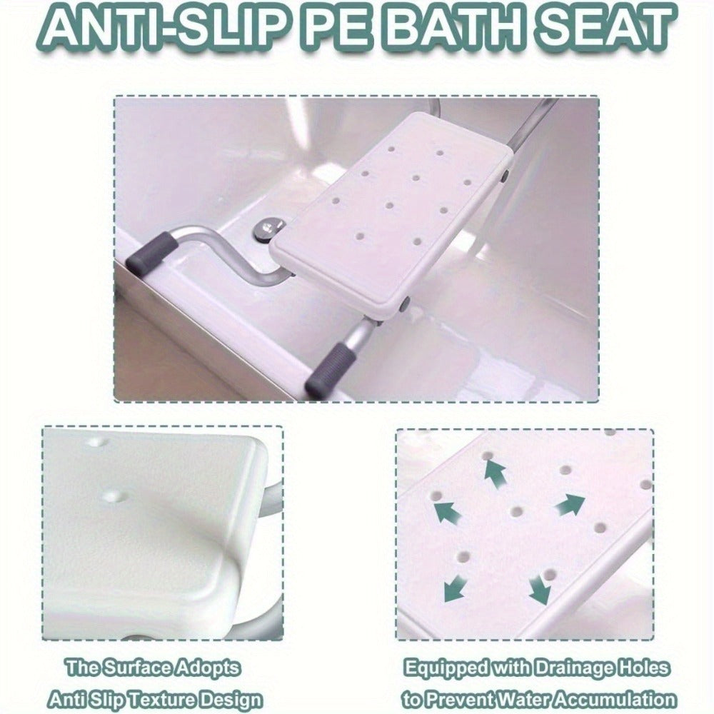 Bath Seat Adjustable Aluminum Shower Chair – Suspended Bathtub Stool with Anti-Slip Handles, 300 lbs Capacity | Lightweight Retractable Bath Board for Elderly, Disabled & Injured, 3 Length Settings