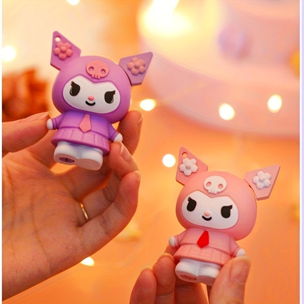 3D Kawaii Anime Figure Lighter with Chain, Cute Kuromi Sanrio Cartoon Open Flame Butane Lighter, Unique Kawaii Gift for Anime Fans, Available in 3 Colors – Black, Purple & Pink (No Butane Included)