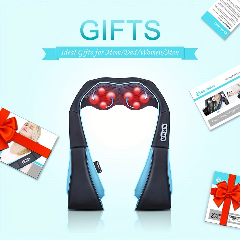Neck Shoulder Massager with Heat – Shiatsu Deep Kneading Massage Pillow for Back, Waist & Muscle Pain Relief, Portable Electric Massager, Perfect Gift for Wife, Husband, Parents & Office Workers