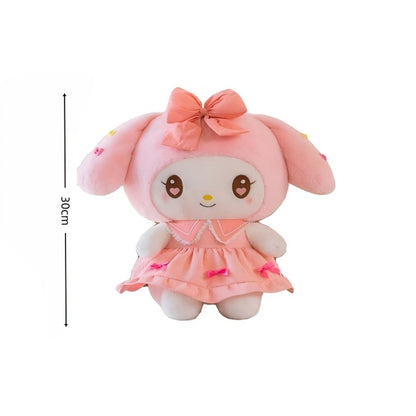 Kuromi My Melody Plush Doll Princess Dress – Soft Collectible Sanrio Stuffed Animal with Pink Bow & Ruffled Collar, Kawaii Room Decor Birthday Christmas Gift for Girls