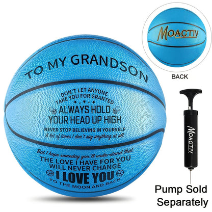 Engraved Basketball Gift for Grandson & Son - Size 7 PU Indoor Outdoor with Pump, Inspirational Message, Birthday Christmas Gift, Multi-Color
