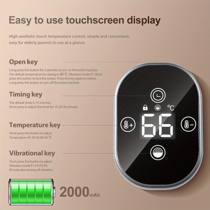 Electric Heated Knee Massager 3-in-1, Vibrating Heating Pad for Knee Shoulder Elbow, 5 Temperature Settings 45-65°C, 3-Speed Massage, Wireless Wearable Pain Relief Wrap