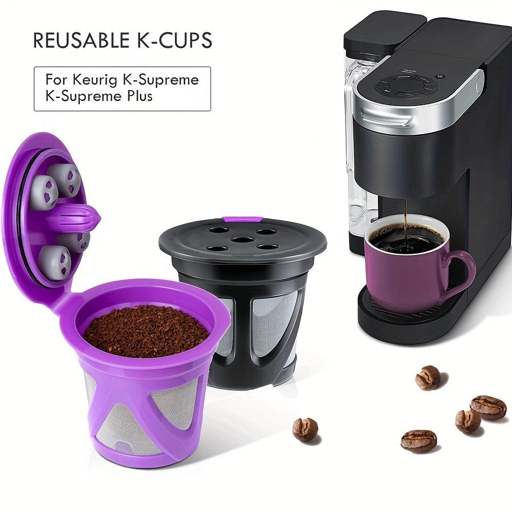 Reusable K-Cup Coffee Pods Set of 6 – Refillable Coffee Filters Compatible with Keurig K-Supreme & K-Supreme Plus, Use Your Own Ground Coffee, Eco-Friendly & BPA-Free – Black, Purple, Mixed