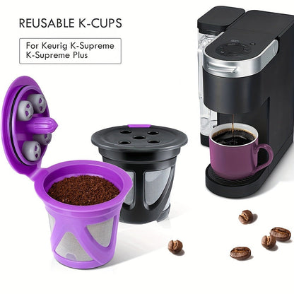 Reusable K-Cup Coffee Pods Set of 6 – Refillable Coffee Filters Compatible with Keurig K-Supreme & K-Supreme Plus, Use Your Own Ground Coffee, Eco-Friendly & BPA-Free – Black, Purple, Mixed