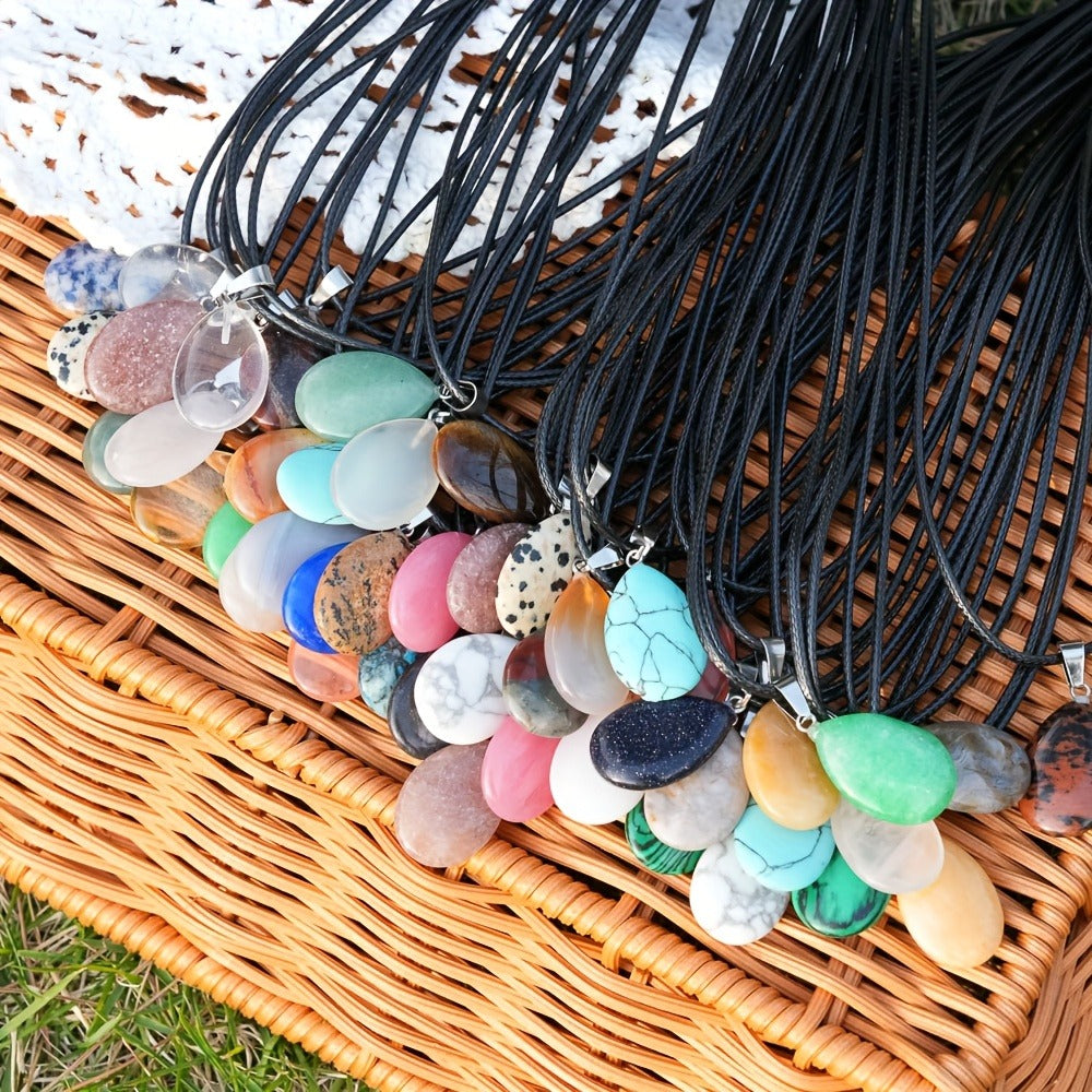 Crystal Pendant Necklace Set 40-Pack – Multicolor Water Droplet Artificial Crystal Pendants with Faux Leather Cord, Fashionable Chic Jewelry for Festival, Party & Everyday Wear, Gift Idea
