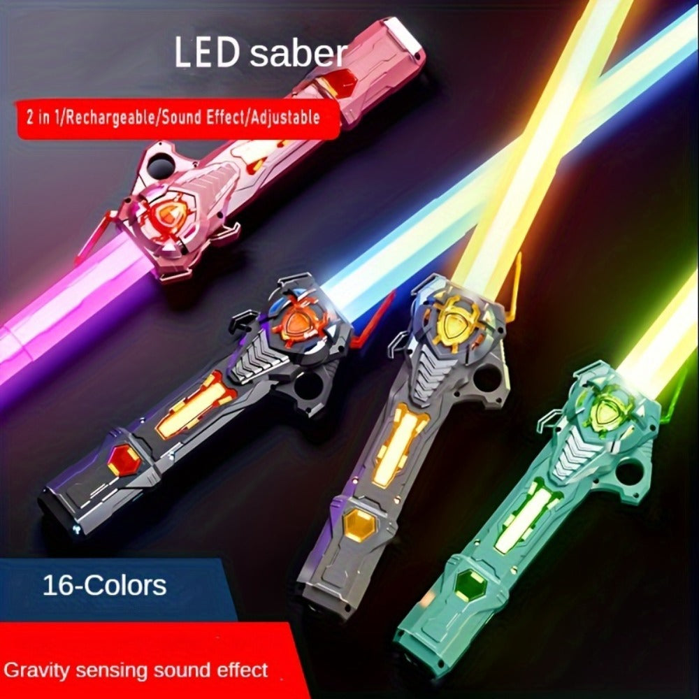 RGB Light-Up Saber Toy 16 Colors Rechargeable Light Sword with Gravity Sensor & Sound Effects – 2-in-1 Flashing Space Sword for Kids Boys Girls | Best Birthday Christmas Gift