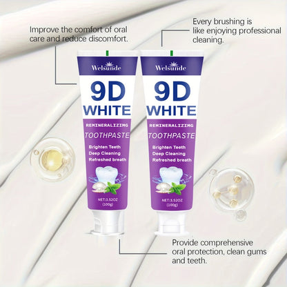 Purple Toothpaste 2pcs Hydroxyapatite Whitening Deep Cleaning European Formula Mint Flavor Fresh Breath Gentle on Gums Travel Size 100g Oral Care Gift for Women Men Sensitive Teeth