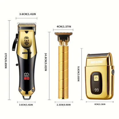 USB Rechargeable Hair Clipper Set for Men — WEEME Electric Razor & T-Blade Trimmer Kit with 8 Limit Combs, 2/3-Piece in Golden, Blue & Black, Valentine's Day & Birthday Grooming Gift