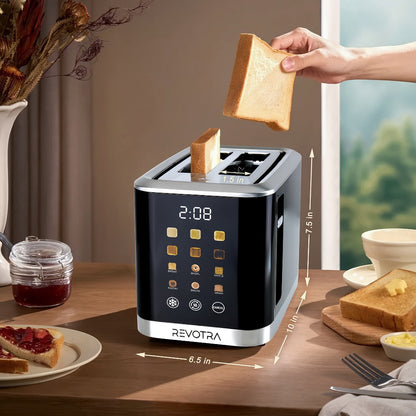 Stainless Steel Toaster 2 Slice with LED Display & Extra Wide Slots – 6 Shade Settings, Defrost Reheat Cancel Functions, Removable Crumb Tray, Compact Design for Bagels, Waffles & Bread