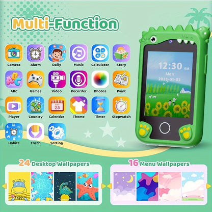 Kids Smart Phone Toy with Touchscreen HD Dual Camera & 8GB SD Card – Dinosaur Children's Cell Phone for Boys & Girls Ages 3+ Travel Toy Birthday Christmas Easter Gift Green Purple
