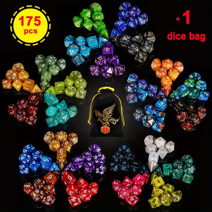 Polyhedral Dice Set 175pcs 25 Colors – 35 Two-Color & 140 Single-Color Acrylic Dice with Velvet Bag, D4 D6 D8 D10 D12 D20 for DnD Dungeons Dragons MTG Tabletop RPG Board Games Math