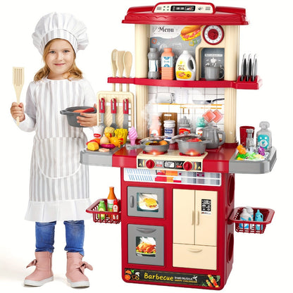Play Kitchen Set with Lights Sounds & Spray – Toy Kitchen Playset with Oven Sink Fridge & Play Food for Kids Ages 3 4 5 6 7 8 – Imaginative Cooking Toy Holiday Gift