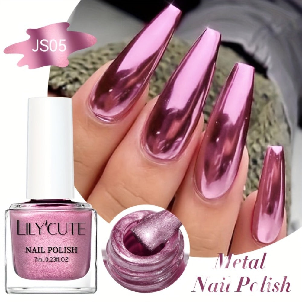 Quick-Dry Metallic Nail Polish Set 8 Colors - Super Bright Mirror Finish No UV Lamp Needed Regular Nail Polish, French Style Glass Bottle Nail Art Kit for Women Girls