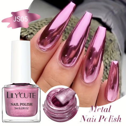 Quick-Dry Metallic Nail Polish Set 8 Colors - Super Bright Mirror Finish No UV Lamp Needed Regular Nail Polish, French Style Glass Bottle Nail Art Kit for Women Girls