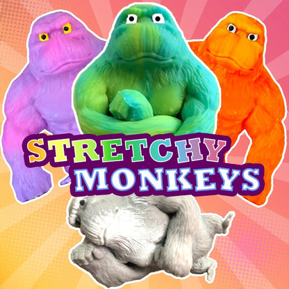 Squishy Monkey Stretchy Fidget Toy 4pcs – Mega Gorilla Squish & Stretch Stress Relief Toy, PVA Sponge Filling, Random Colors, Fun Kids Sensory Toy Party Favor Gift