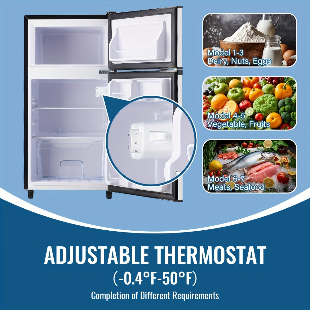 Small Fridge with Freezer, 2-Door Compact Refrigerator with 7-Level Adjustable Thermostat, Removable Shelves & Basket – 2.5 or 3.5 Cu Ft Silver Mini Fridge for Dorm, Office, RV and Bedroom