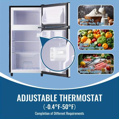 Small Fridge with Freezer, 2-Door Compact Refrigerator with 7-Level Adjustable Thermostat, Removable Shelves & Basket – 2.5 or 3.5 Cu Ft Silver Mini Fridge for Dorm, Office, RV and Bedroom