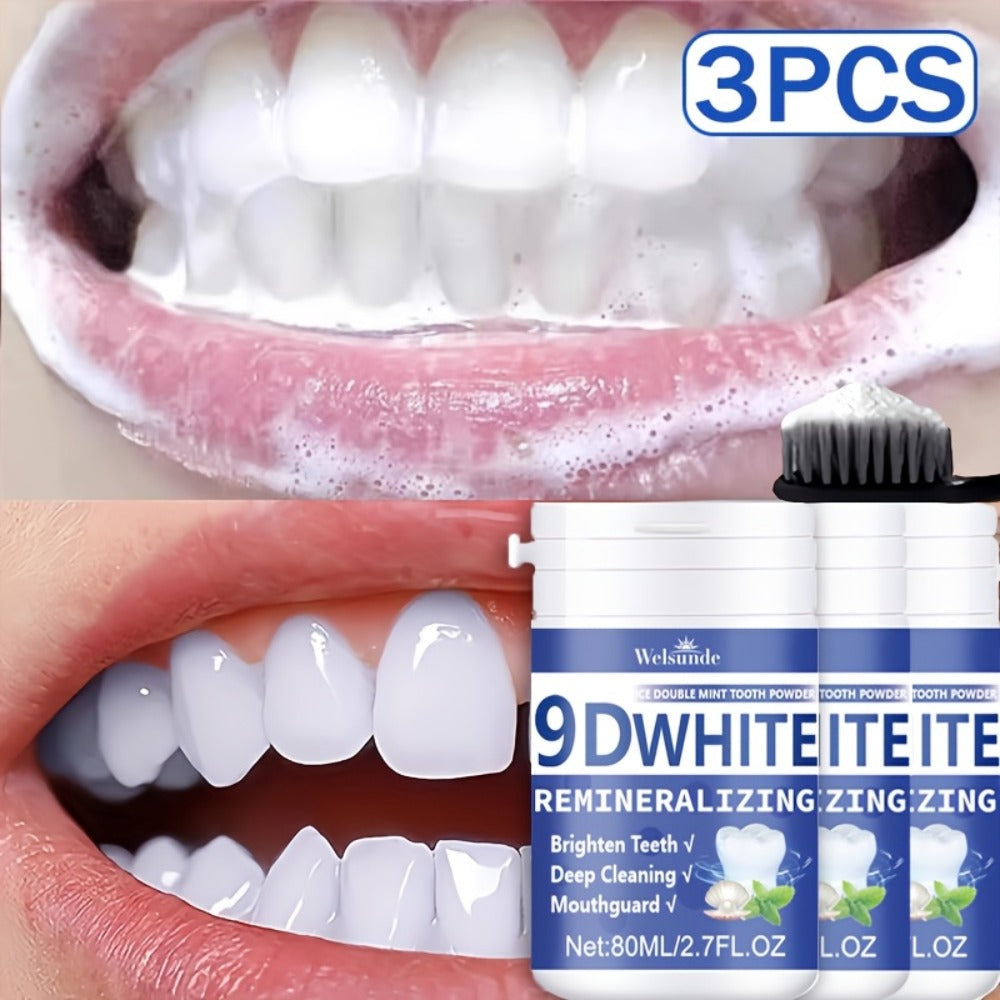 Hydroxyapatite Tooth Powder 3-Pack Remineralizing Whitening Deep Cleaning Mint Fresh Breath Enamel Repair Oral Care for Men Women 80ml Each Bottle