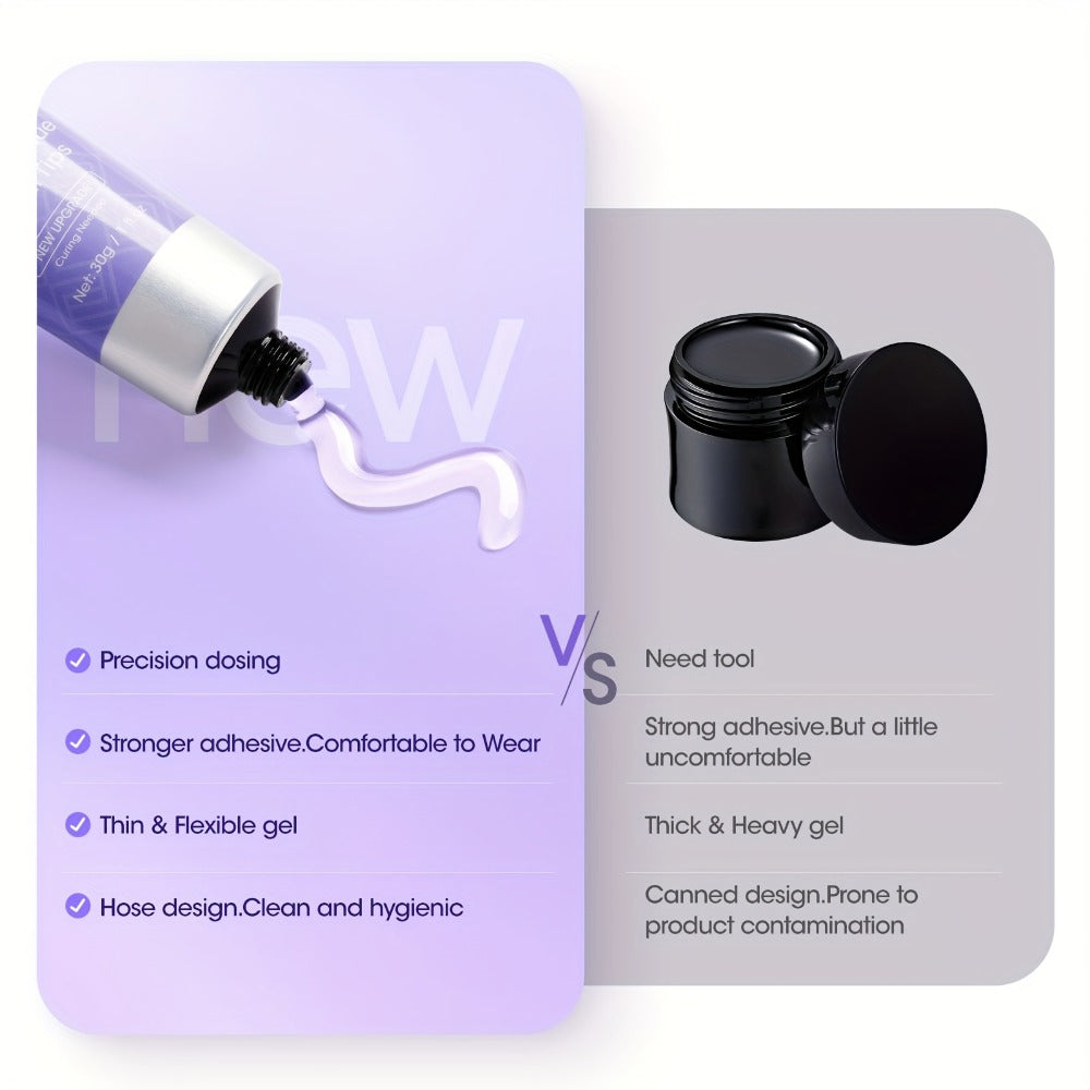 Nail Glue Gel UV LED Solid Formula 30g — Crystal Clear Extra Strong Bond for Press On Nails, Acrylic Tips, Nail Extensions & Rhinestones | Repositionable Before Cure | Lasts Up to 30 Days