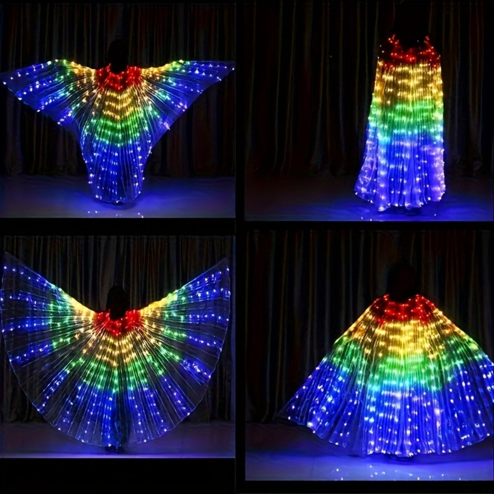 LED Feather Dance Costume Glowing Luminous – Light Up Belly Dance Performance Dress for Women Halloween Christmas Mardi Gras Rave Stage Show White Purple Warm White