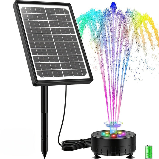 Solar Fountain Pump LED Lights Remote Control – 16 Nozzles 4400mAh
