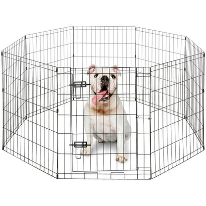 Dog Playpen 8 Panel Foldable Metal Pet Fence with Gate | Heavy-Duty Indoor Outdoor Exercise Pen for Small Dogs & Animals | Portable Kennel Cage | 24 Inch | Multiple Configurations Rectangle Octagon