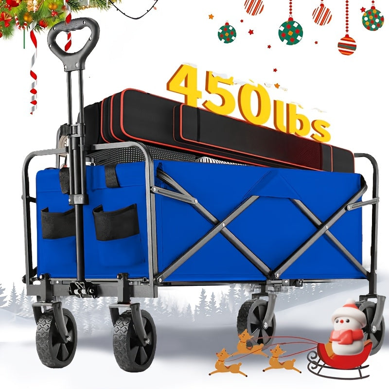 Heavy-Duty Folding Wagon Cart – All-Terrain Collapsible Utility Cart for Camping, Beach, Grocery, Gardening & Pet Outings