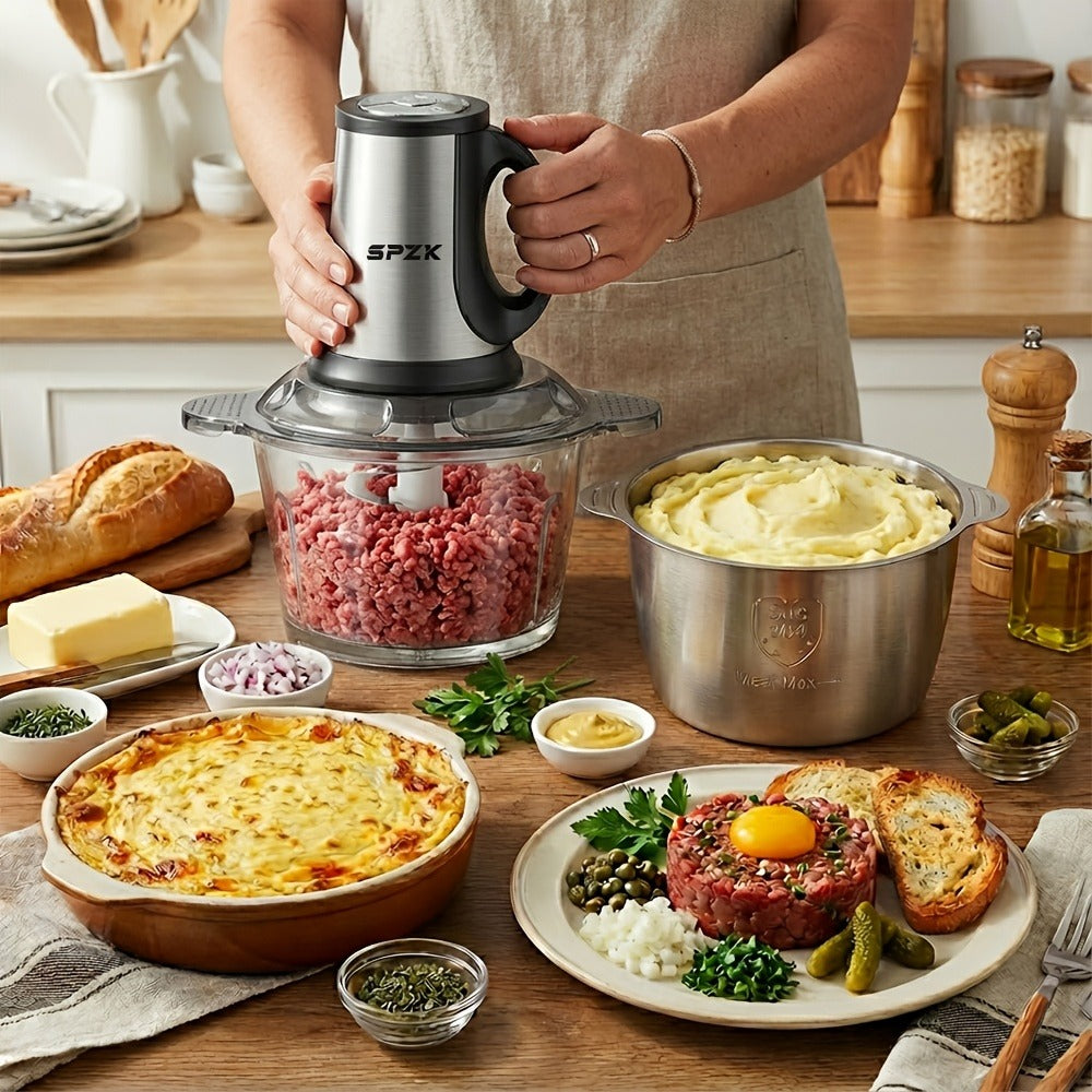 Electric Food Chopper with 2 Bowls & 2 Blades – Multi-Function Food Processor, Meat Grinder & Vegetable Chopper for Meats, Salads, Nuts, Garlic & More