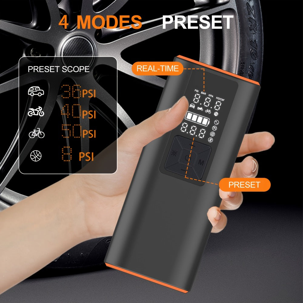 Portable Tire Inflator Air Compressor 150 PSI – Cordless Electric Air Pump with Digital Pressure Gauge, LED Light, USB-C Charging for Car, Motorcycle, Bicycle & Ball Inflation