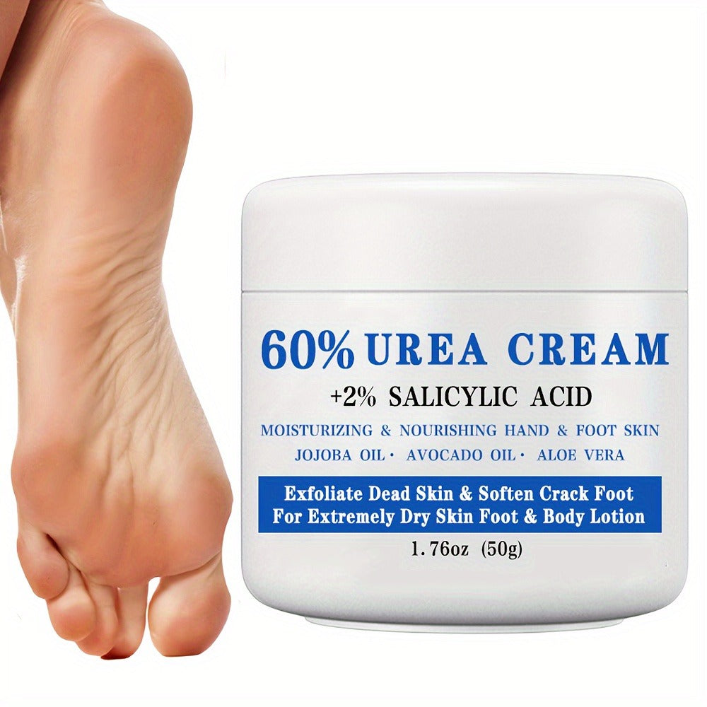 Urea Foot Cream 60% with 2% Salicylic Acid Deep Moisturizing Exfoliating Heel & Hand Lotion – Softens Dry Cracked Skin, Jojoba & Avocado Oil, Hypoallergenic 1.76oz