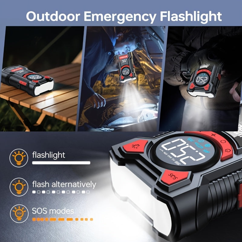 Jump Starter with Air Compressor, 150 PSI Car Air Compressor & 5000A Peak Car Jump Starter (2.64 Gallons Of Gasoline, 2.38 Gallons Of Diesel) with LED Light, Power Bank Function.