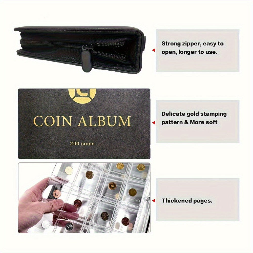 Coin Collection Book with Zipper & Handle 200/320 Pockets – 10/20 Page Coin Storage Album for Currency & Commemorative Coins, Fits 20/25/27/30mm Coins, Black & Blue