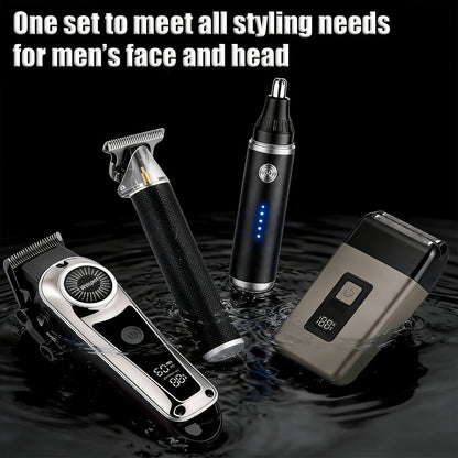 3-in-1 Grooming Kit for Men — Electric Hair Clipper, Nose Hair Trimmer & Shaver Set, USB Rechargeable Lithium Battery Cordless, 2 3 4-Piece Options, Black & Golden, Gift for Husband Boyfriend Father