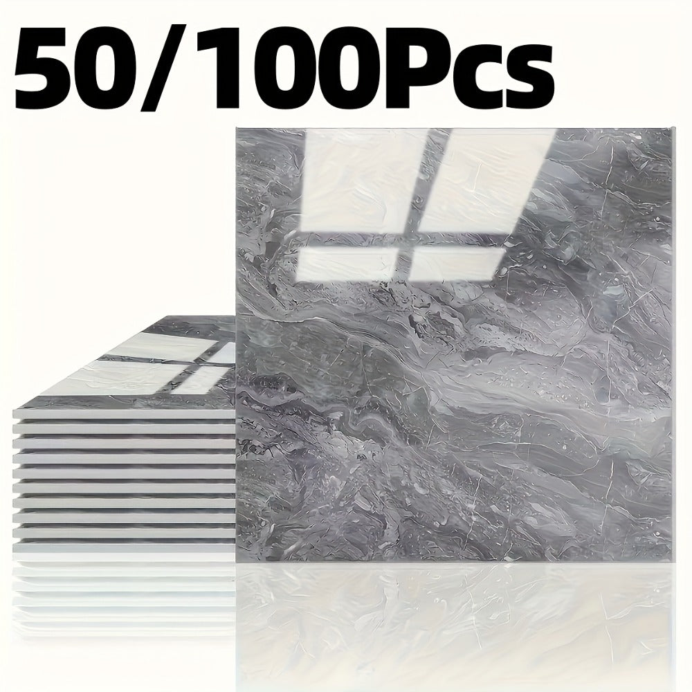 Peel and Stick Wall Tile Stickers Marble Pattern Self-Adhesive Waterproof Glossy Wallpaper 50/100Pcs for Kitchen Bathroom Living Room Home Decor