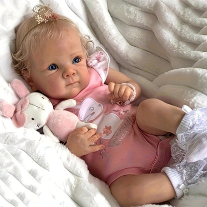 Realistic Reborn Baby Doll 22 Inch Full Vinyl Body Hand-Rooted Hair Open Eyes Lifelike Newborn Girl with Visible Veins Capillaries Detailed Nails – Collectible Photography Prop Baby Shower Gift for Collectors