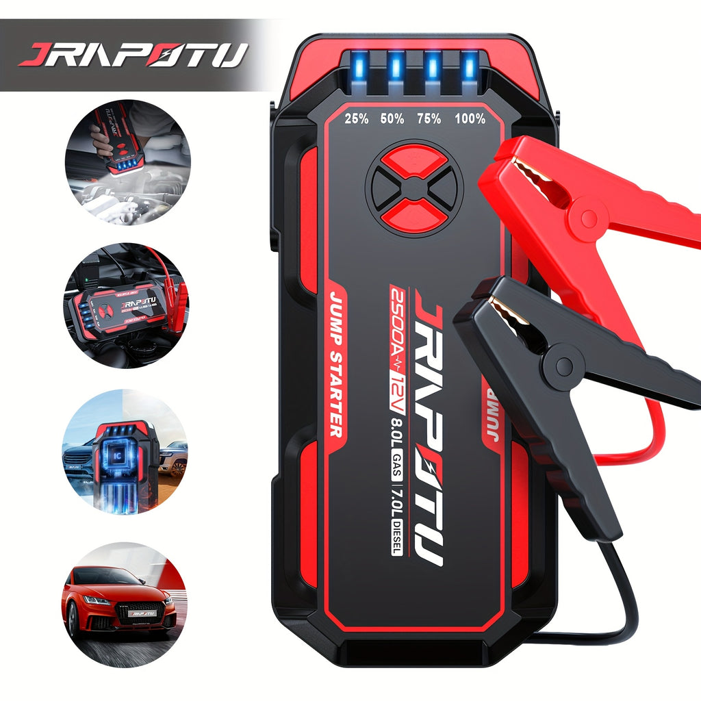 Portable Car Jump Starter, 2500A Peak Battery Jumper Starter Portable, Jump Box for Car Battery, 12V Portable Jump Starter for 2.11gal Gas & 1.85gal Diesel Cars with USB Ports & LED Flashlight, Car Battery Charger Jump Starter, Battery Starter