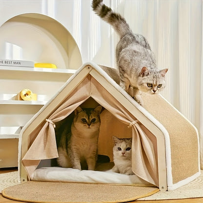 Cat House Semi-Enclosed Shell Design with Sisal Scratching Pad Tent Hideout for Small Medium Cats Indoor Living Room Bedroom Study XL